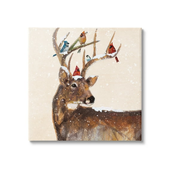 Stupell Industries Cardinals Perched Snowy Antlers Holiday Painting Gallery Wrapped Canvas Print Wall Art