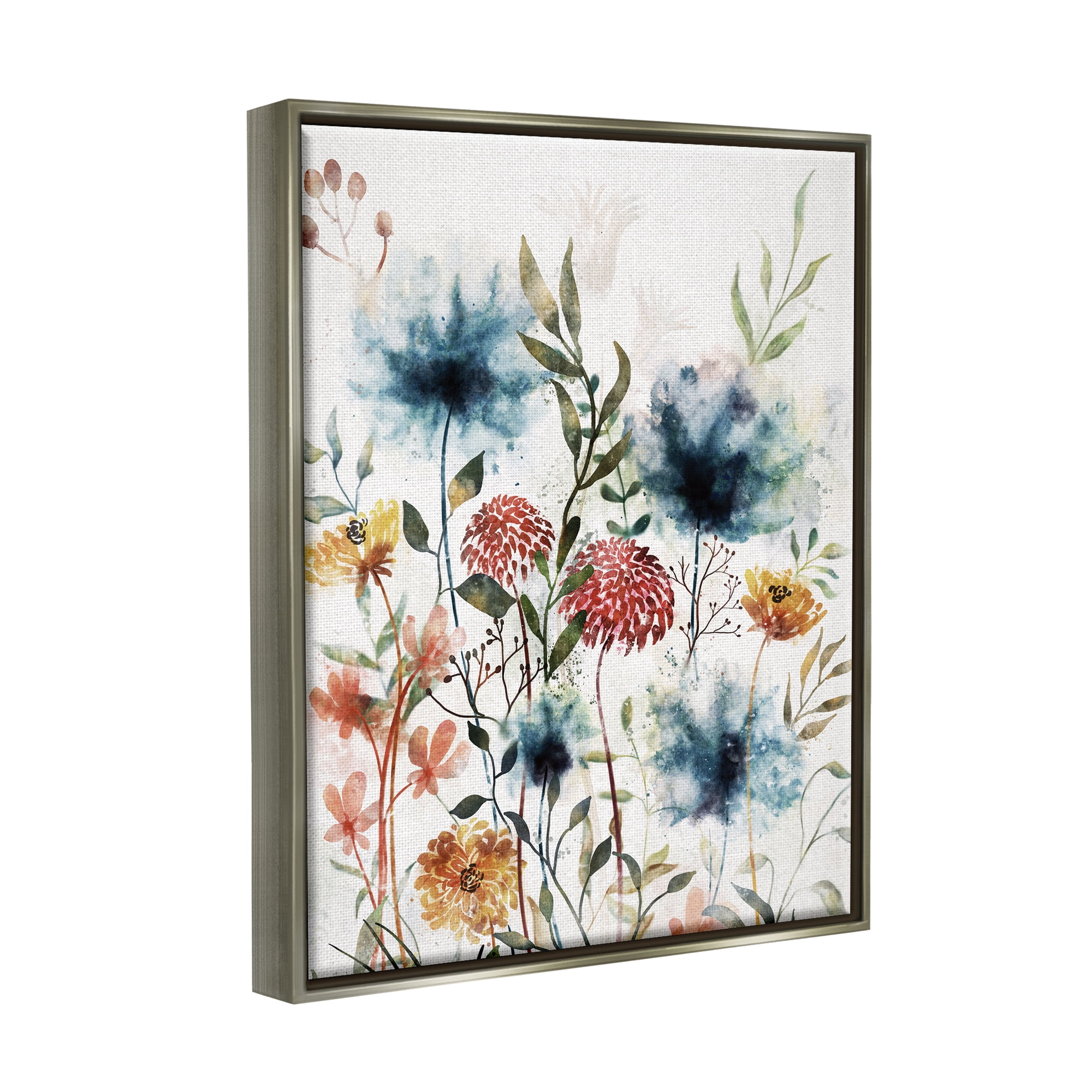 Stupell Industries Modern Flowers Dahlia Blooms Botanical & Floral Painting Gray Floater Framed Art Print Wall Art