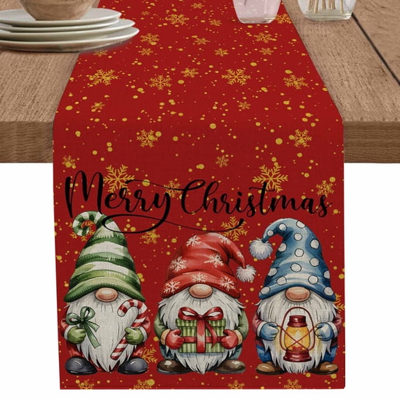 nqOlkjepod Red Christmas Table Runner 90 Inches Long Farmhouse Dress Scarves, Winter Cartoon Xmas Gnomes Snowflake Dining Tablerunner for Coffee Table/Kitchen Island/Party Décor, 13" x 90"