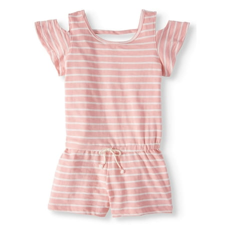 Girls Striped Romper - Big Girls' French Terry Striped Cold Shoulder Romper