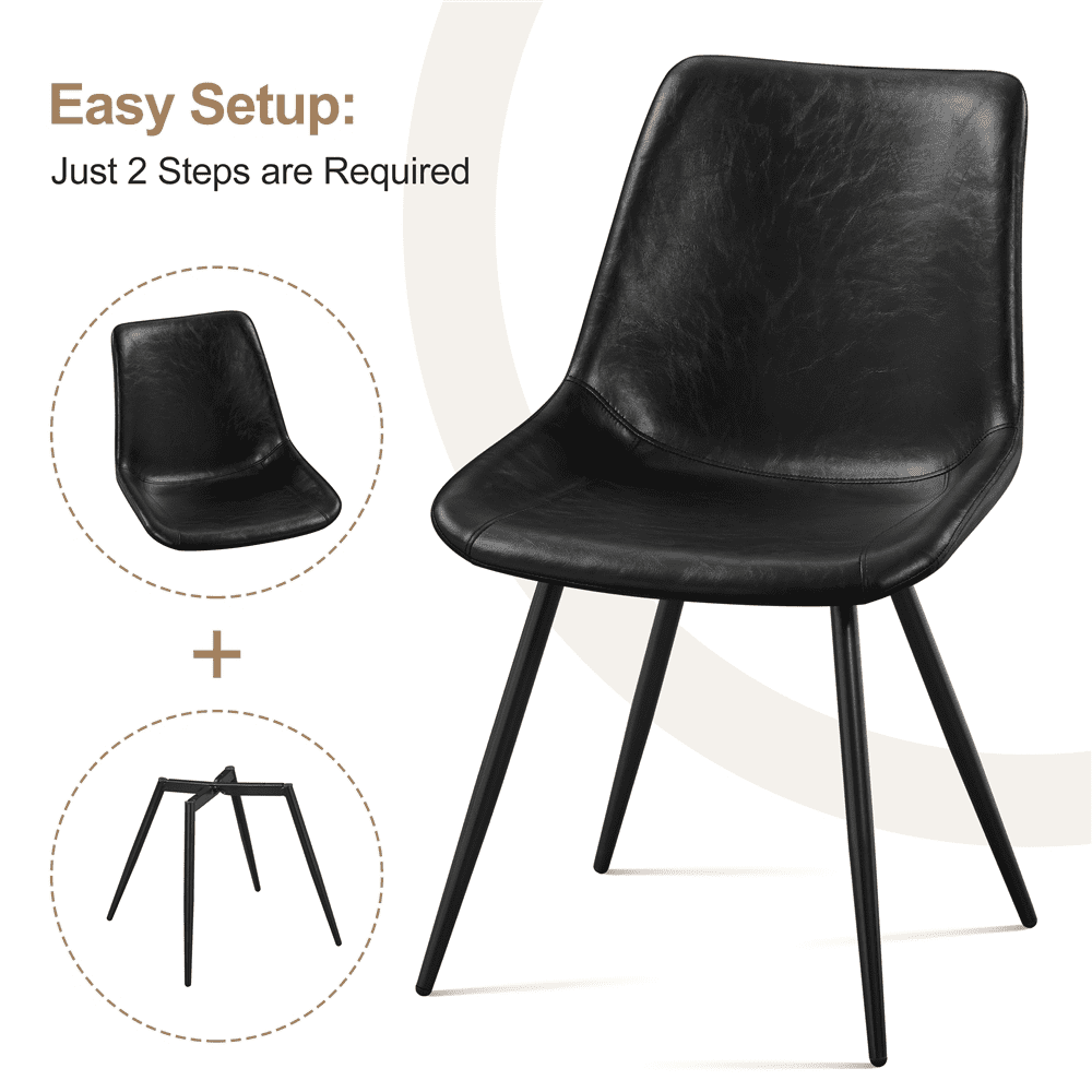 Alden Design 2PCS Faux Leather Dining Chairs with Metal Legs for Dining Room, Black