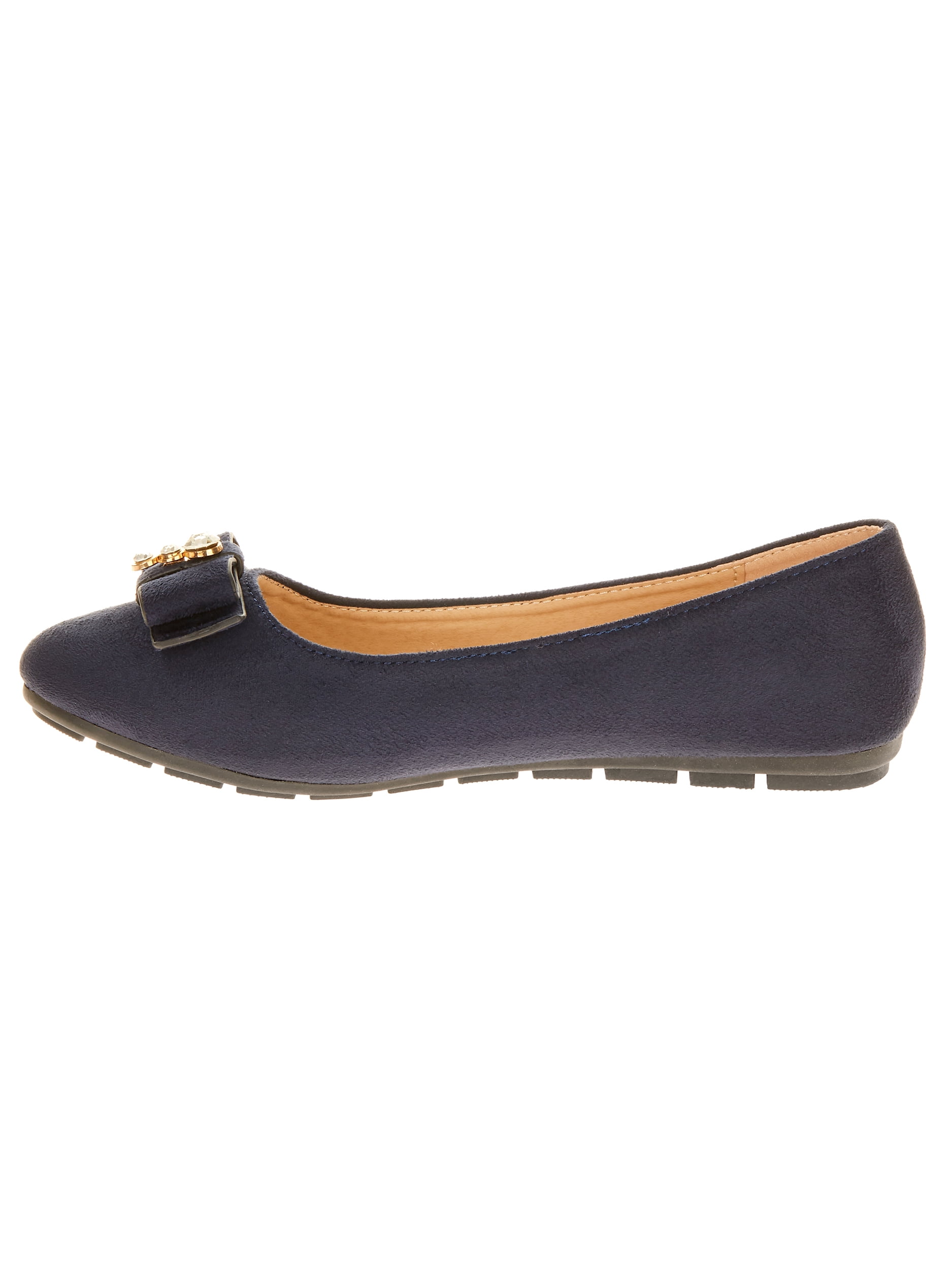 Victoria K Women's Suede Textured Rhinestone Double Bow Ballerina Flats