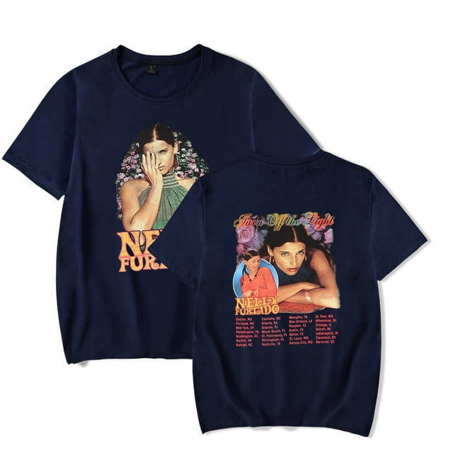 Nelly Furtado Turn Off The Light Tour 2024 Merch T-Shirt Unisexe à Manches Courtes Col Rond - Imprimé Graphique Pop Coton Décontracté Mode Urbaine,TTP,Marine