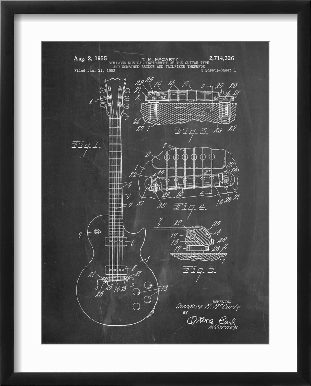 Art.com Gibson Les Paul Guitar Patent Art Print by Cole Borders, Black Frame Wall Art, 17" x 21"