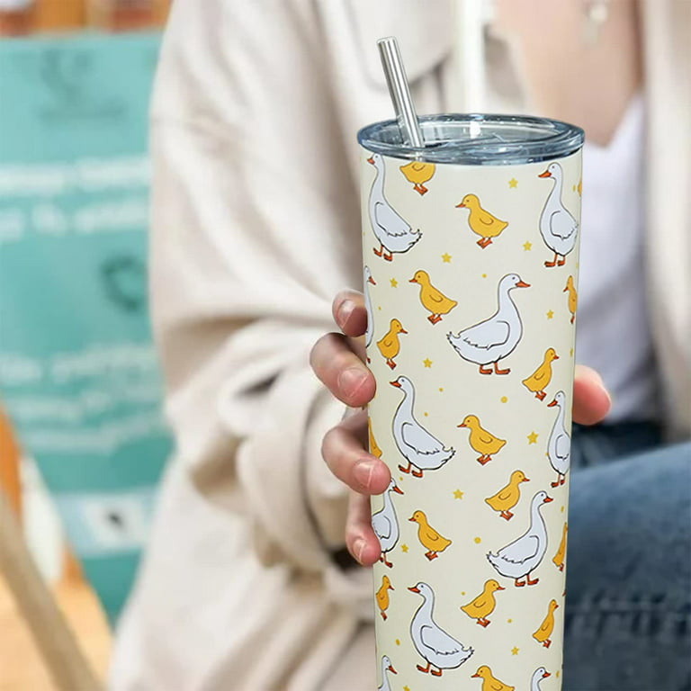 Duck Tumbler, Cute Skinny Tumbler with Straw and Lid - Yellow Duck