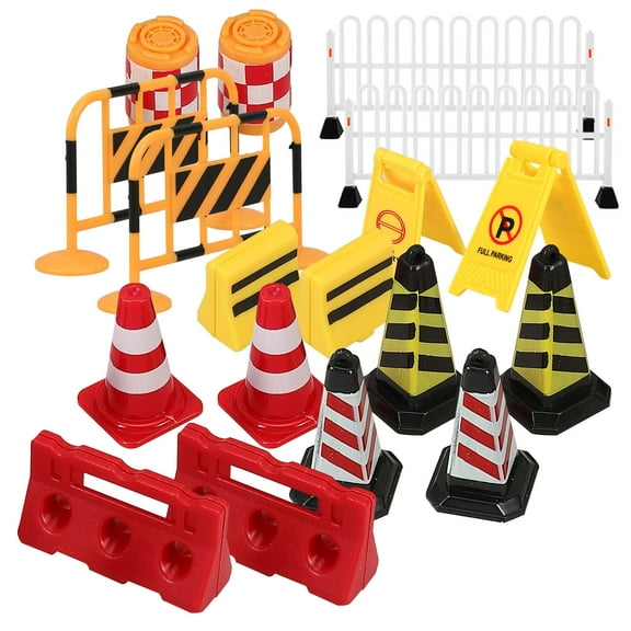 GOOHOCHY 18 Pcs Mini Roadblocks Toy Traffic Barricade Sign