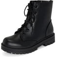 thumbnail image 3 of Brace-IIS - Girls/Boys/Kids/Children Lace Up Side Zipper Vegan Leather Lug Sole Combat Boots (Black PU, 12), 3 of 6