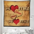 thumbnail image 1 of Saying Tapestry, Words with Heart Shapes on Wooden Planks Log Cabin Country House, Fabric Wall Hanging Decor for Bedroom Living Room Dorm, 5 Sizes, Pale Brown Red Black, by Ambesonne, 1 of 1