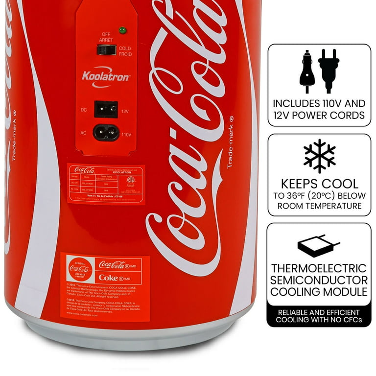 Coca-Cola 8 Can Portable Mini Fridge, 5.4L (5.7 qt) Compact Personal Travel  Fridge for Snacks Lunch Drinks Cosmetics, Includes 12V and AC Cords, Cute