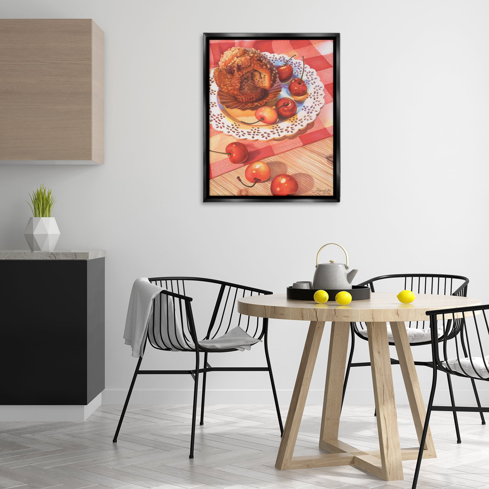 Stupell Industries Country Cherries & Muffin Food & Beverage Painting Black Floater Framed Art Print Wall Art, 25 x 31