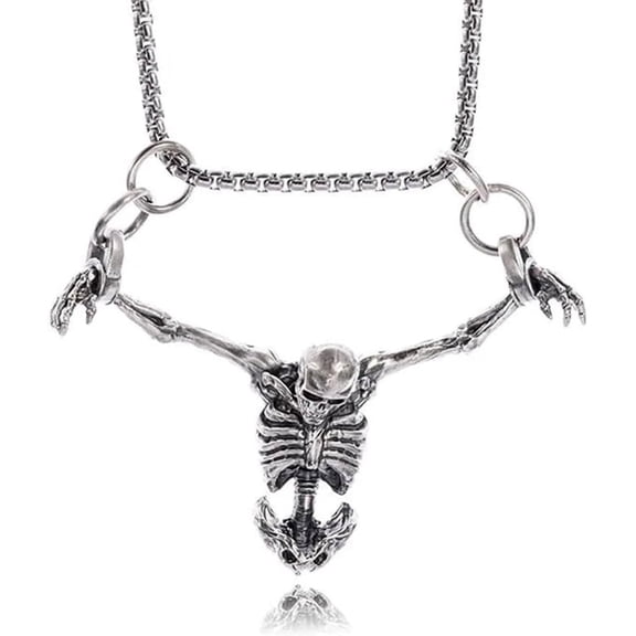 Punk Skull Skeleton Pendant Necklace for Men & Women, Biker Rock Gothic Jewelry Gift