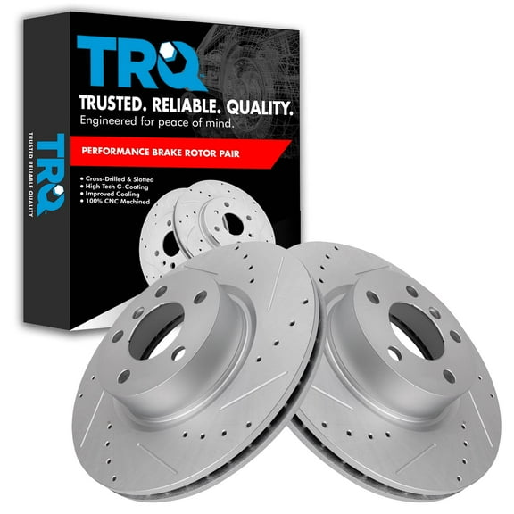 TRQ Front Performance Brake Rotors Set Premium G-Coated Cross Drilled & Slotted Fits Select 2011-2017 BMW X3 2015-2018 X4