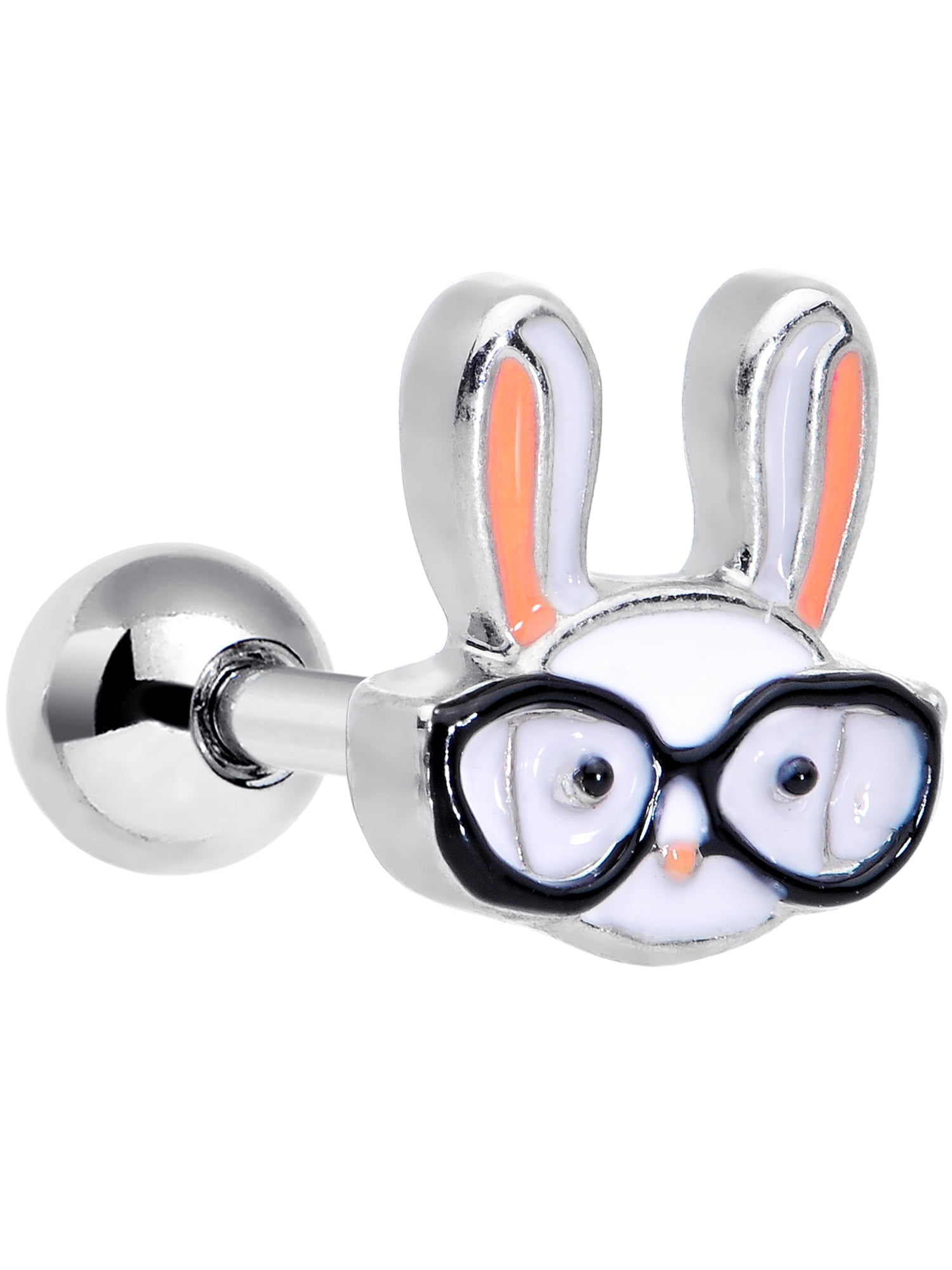 Body Candy 16G Unisex Stainless Steel White Black Nerdy Bunny Rabbit Cartilage Earring Tragus Jewelry 1/4'