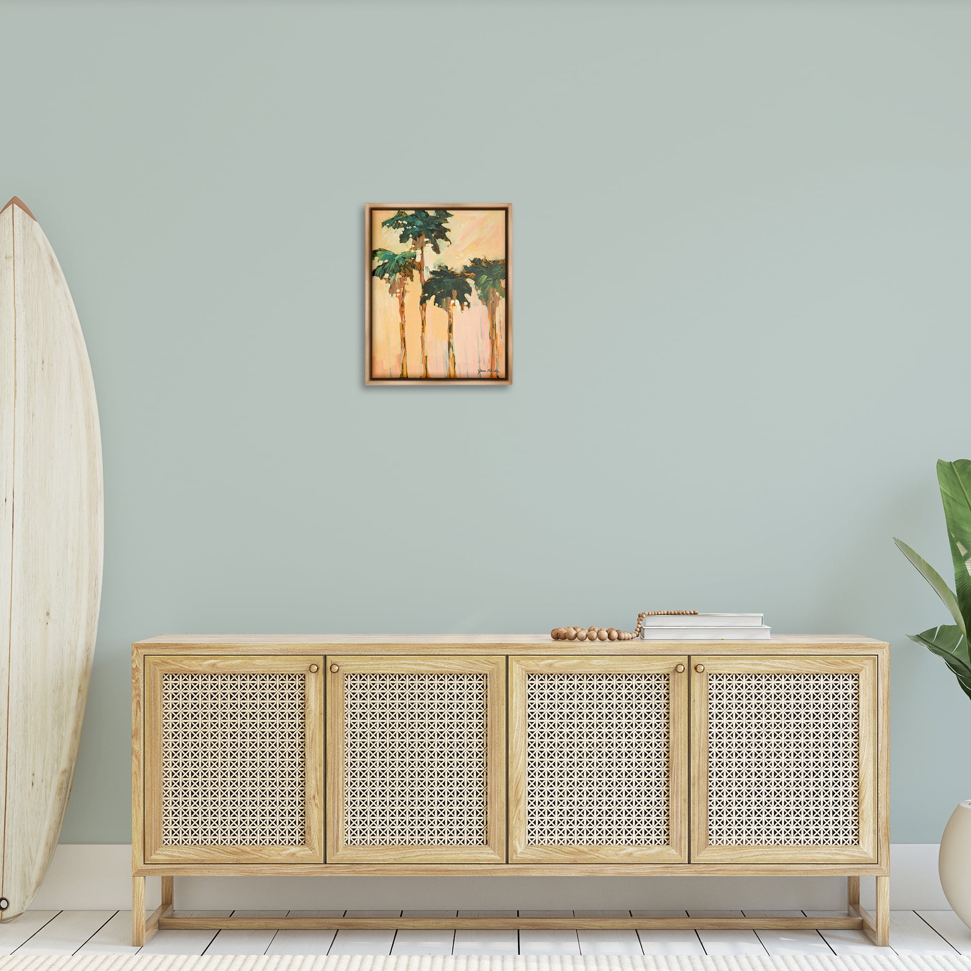 Stupell Industries Shady Palms Impression Coastal Painting Brown Floater Framed Canvas Art Print Wall Art, 17 x 21