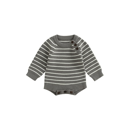 

Baby Girl Boy Knitting Romper Sweater Long Sleeve Bodysuit Stripe Print Pullover Toddler Jumpers Tops Fall Loose Knitwear