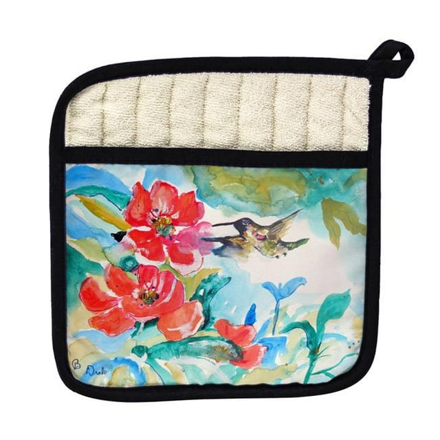 Betsy Drake PT1007 Colibri et Porte-Pot de Fleurs Rouges