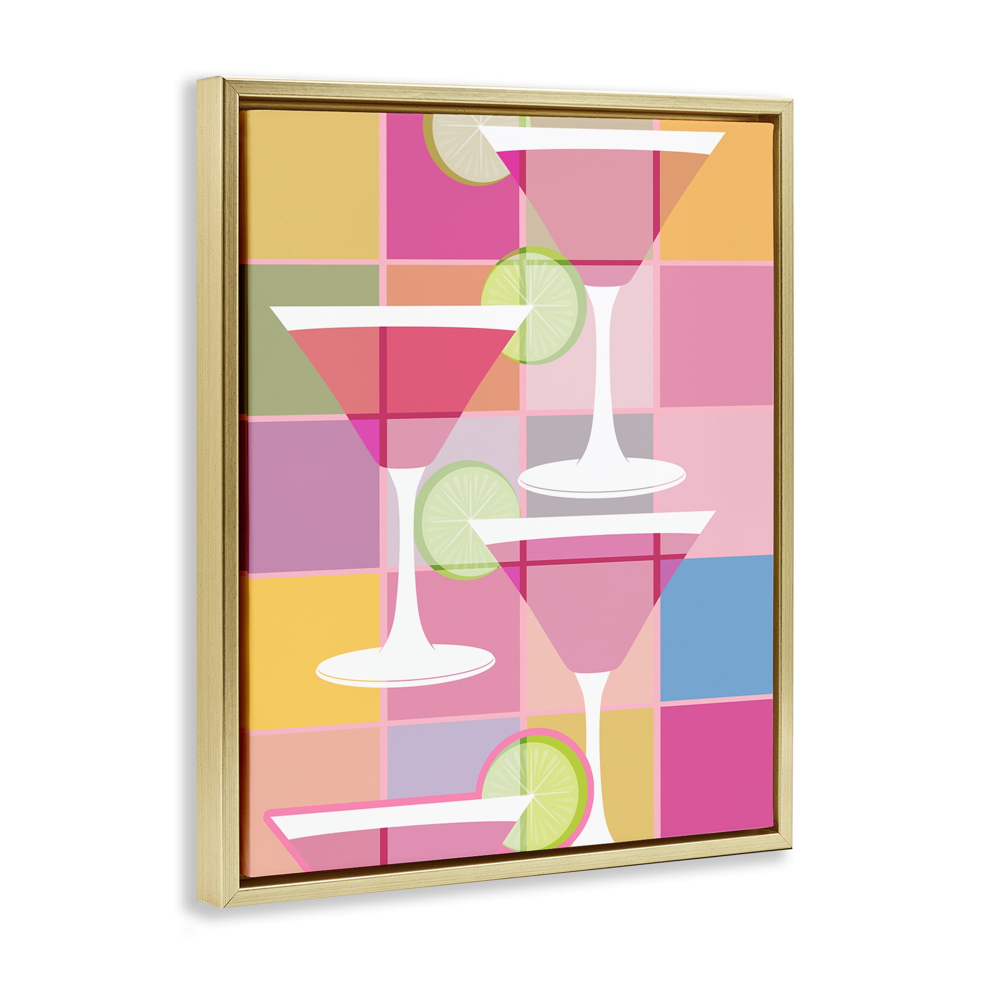 Stupell Industries Cocktail Squares Design Food & Beverage Painting Gold Floater Framed Canvas Art Print Wall Art, 25 x 31