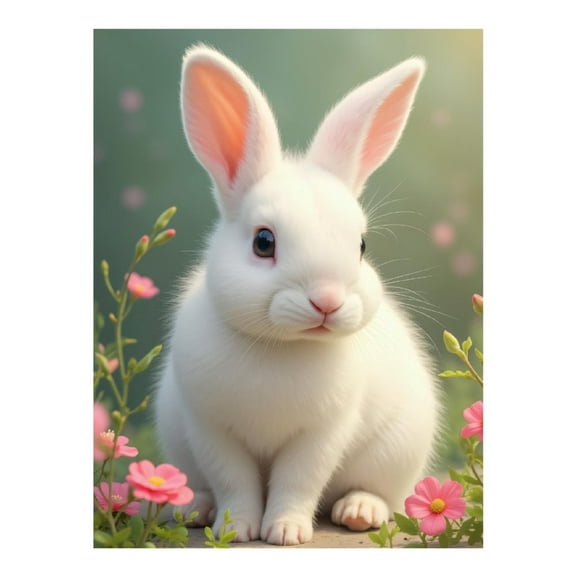 Diamond Art Kit for Adults, White Rabbit Cute Blossoms Diamond Painting for Adults Beginners, DIY Diamond Art Painting Kits, 5D Diamond Painting Crafts for Home Decor 12x16 Frameless