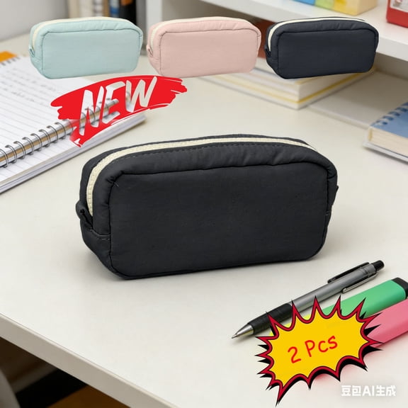 FEOLGEHLY 2 Pack Solid Color Pencil Case Pouch, Simple Large Capacity Stationery Organizer Pen Bag for Office, Minimalist Polyester Pouch, Pink