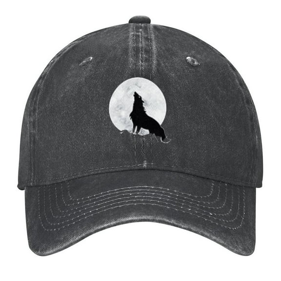 Wolf Moon Print Vintage Wash Dad Hat Adjustable Curved Brim Baseball Cap,Casual Outdoor Sports Fishing Cap for Men and Women