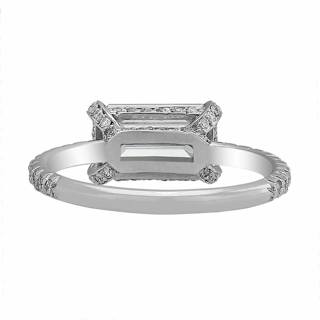 HeartsAndYou 3ct East West Emerald Cut Moissanite Solitaire Engagement Ring for Women 18k White Gold over Silver