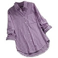 thumbnail image 4 of WTXUE 3/4 Length Sleeve Womens Tops Button Down Shirts Cotton Long Blouses for Women Dressy Casual Plaid Lapel Collared Shirts Cardigans Comfortable Tops Tops Loose Fit Lightweight Shirts Purple 3Xl, 4 of 4