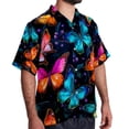 thumbnail image 2 of Flower Butterfly Men's Short Sleeve Spread Collar Poplin Shirt, Casual Printed Button Down Summer Beach Tops for Men, Unisex Comfortable Shirts, 2 of 6