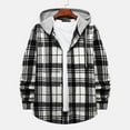 thumbnail image 4 of IROINNID Shacket for Men Button Down Leisure And Winter Long Sleeve Solid Color Shirt Top Plaid Hooded Shirt,Gray, 4 of 9