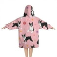 thumbnail image 2 of Boston Terrier Dogs and Flowers Blanket Hoodies for Kids 6-13YR Oversize Wearable Blanket Hoodies for Boys Girls Teens, 2 of 7