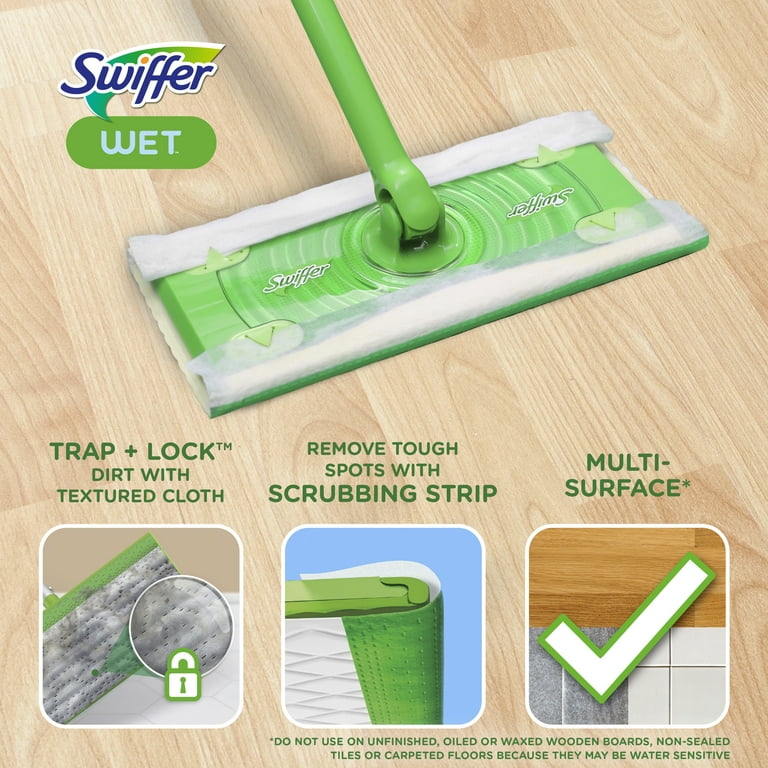 Swiffer Sweeper Dry and Wet Starter Kit for Floor Mopping and Cleaning, All  Purpose Cleaner, Includes: 4 Dry Heavy Duty Cloths, 3 Wet Heavy Duty Pads