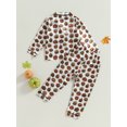 thumbnail image 3 of Conjunto de pijama de lino y algodón con estampado de calabaza de Halloween para bebés y niños pequeños, pijama de manga larga con botones y cuello halter., 3 of 6