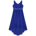 thumbnail image 3 of Hansber Kids Girls Sleeveless V-neck Party Dress Wedding Bridesmaid Dresses High Low Chiffon Pageant Gown Blue 8, 3 of 7