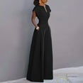 thumbnail image 4 of MORTTIC Women's Elegant V-Neck Short Sleeve Jumpsuit Wide-Leg Office & Casual Spring Summer Outfit，Black S, 4 of 7