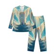 thumbnail image 1 of Balery Sunshine Cute Winged Cat Pijama para Hombre de Dos Piezas con Manga Larga, Conjunto de Dormir y Descanso Suave con Bolsillos-Small, 1 of 6