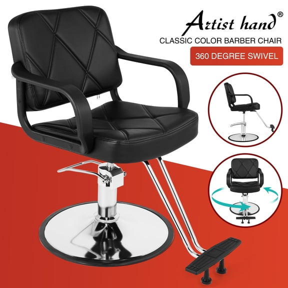 Artist hand Classic Hydraulic Barber Chair Heavy-Duty 360°Swivel PU Leather Salon Equipment for Hair Stylists & Spa Studios(Black)