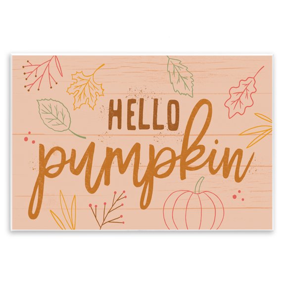Stupell Industries Shabby Chic Hello Pumpkin Patterned Botanicals Autumn Phrase Design Wall Plaque Art, 15 x 10, by Nina Seven