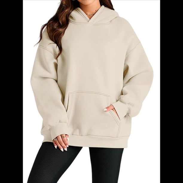 Sudadera Informal de Larga con Capucha para Mujer, Jersey de y Otoño con Bolsillos. Albaricoque M