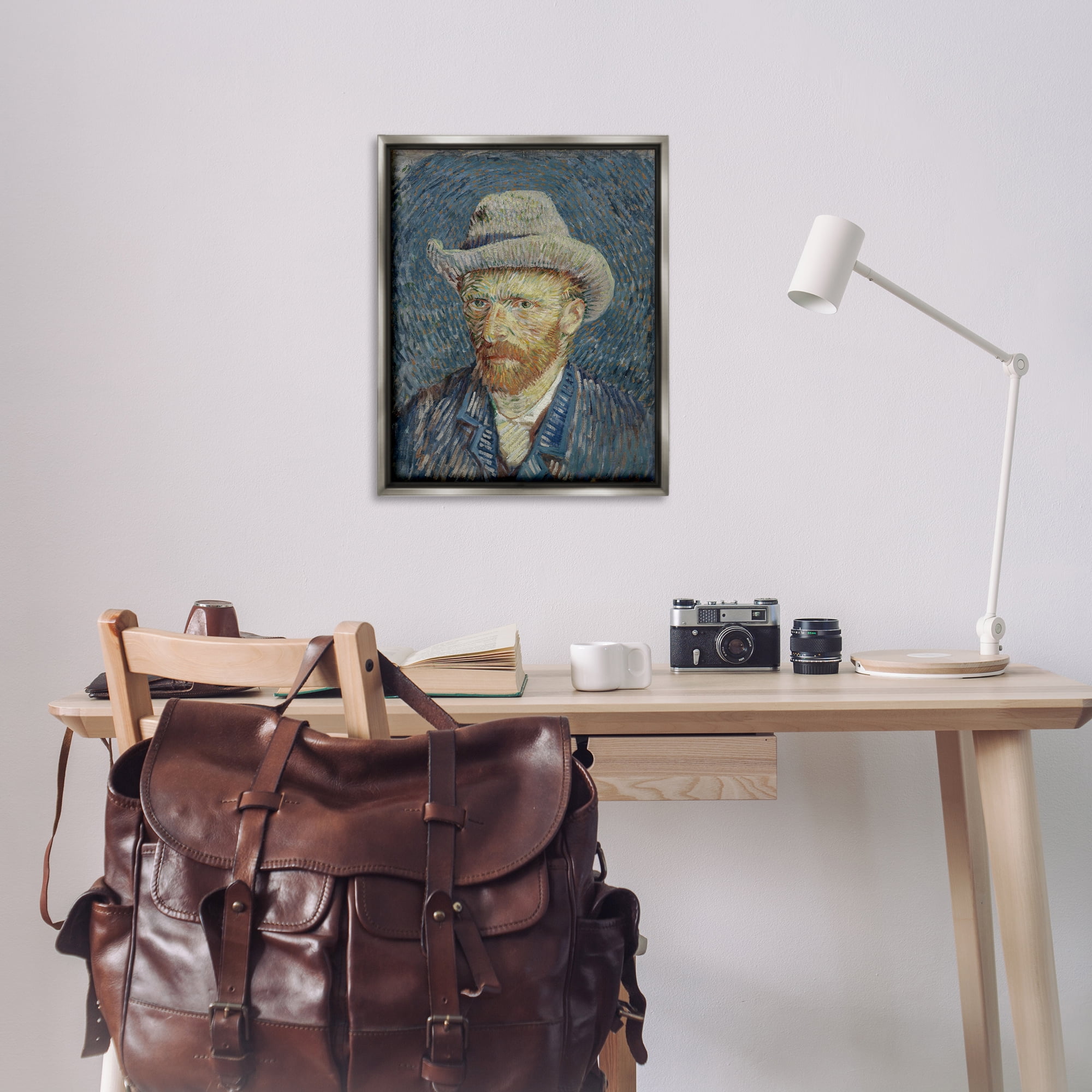 Stupell Industries Van Gogh Portrait with Hat People Painting Gray Floater Framed Canvas Art Print Wall Art, 25 x 31