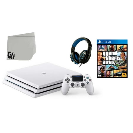 Sony PlayStation 4 PRO Glacier 1TB Gaming Console White with Grand Theft Auto V BOLT AXTION Bundle Used