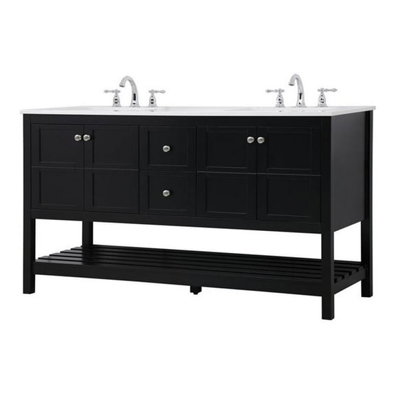 Elegant Decor Theo 60" Steel and Solid Wood Single Bathroom Vanity in Black