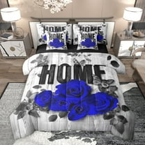 Homewish Romantic Blue Rose Bedding Comforter Set 7 Pieces for Adult, Anniversary Valentines Day Full Bedding Set, Rustic Cabin Reversible Fitted Sheet Flat Sheet, Breathable Home Decor