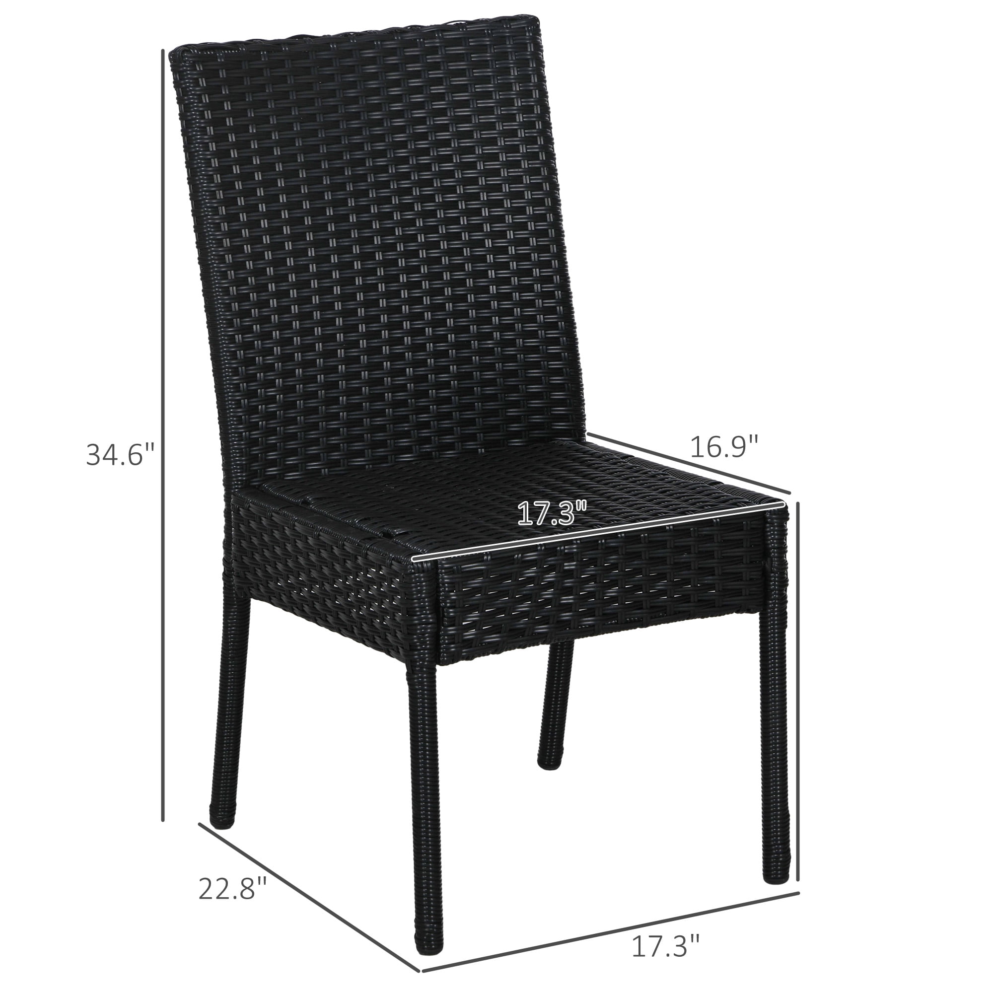Outsunny 4 Outdoor Dining Chairs, Cushioned Patio Wicker Dining Chairs, Black