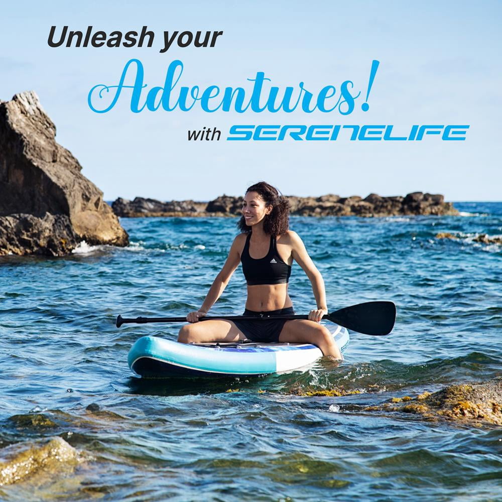 SereneLife Inflatable Stand Up Paddle Board (6 Inches Thick) with Premium SUP Accessories & Carry Bag | Wide Stance, Bottom Fin for Paddling, Surf Control, Non-Slip Deck | Youth & Adult Standing Boat