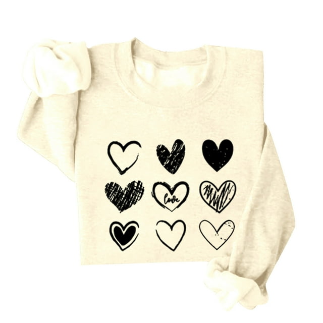 Bmisegm Chandails de la Saint-Valentin pour Women Chandail Graphique Cœur d'Amour Hiver Col Rond Manches Longues Chandails Décontractés pour Women Beige TTG