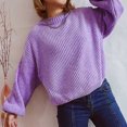 thumbnail image 5 of Womens Plus Size Crop Sweater Lantern Long Sleeve Round Neck Casual Loose Fitting Solid Color Knit Pullover Sweater,Purple,M, 5 of 5