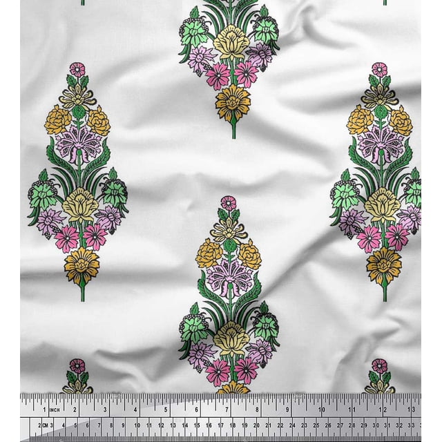 Soimoi Rayon Fabric Leaves & Floral Block Decor Fabric Printed Yard 42 Inch Wide