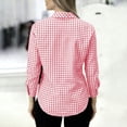 thumbnail image 4 of Women's Classic Collar Long Sleeve Blouses Gingham Plaid Button Down Shirts Slim Fit Soft Business Casual Blouse Tops for office Daily Wear Pink, 4 of 9