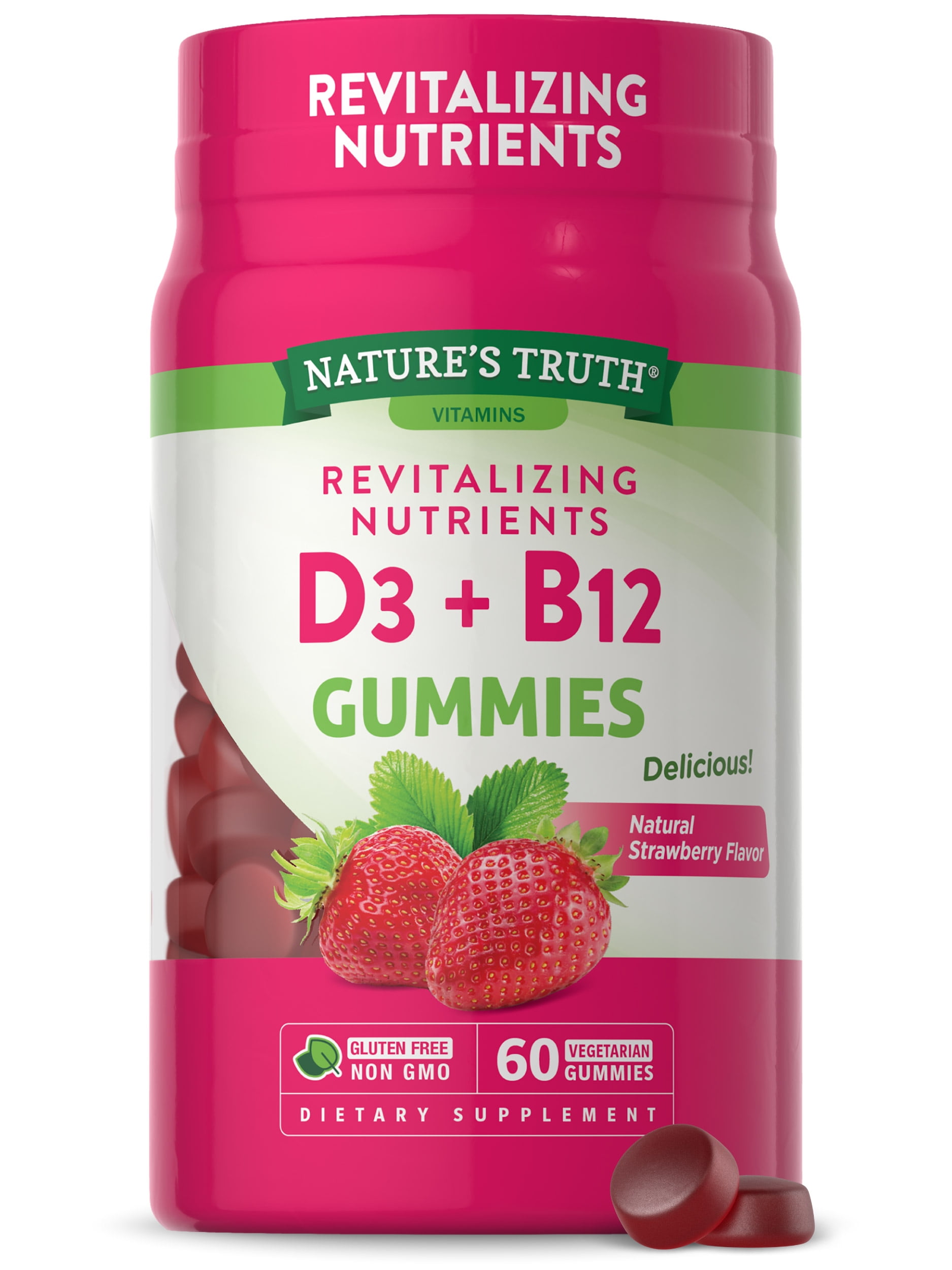 Vitamin D3 and B12 Gummies | 60 Count | Strawberry Flavor | by Nature's Truth
