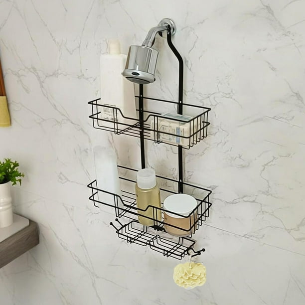 Estantes de baño Estante colgante para ducha de baño Organizador de ducha colgante de 3 niveles con jabonera Toallas Esponja Estante de ducha sobre cabezal de ducha Estante colgante de acero inoxidabl
