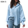 thumbnail image 2 of Camisa con botones para mujer Camisa de oficina de manga larga/corta Camisa informal de negocios Camisa suelta superior - Azul Adepaton BST2002495-1, 2 of 6